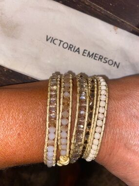 Victoria Emerson Cream & Gold Multi-Strand Beaded Wrap Bracelet NEW❗️